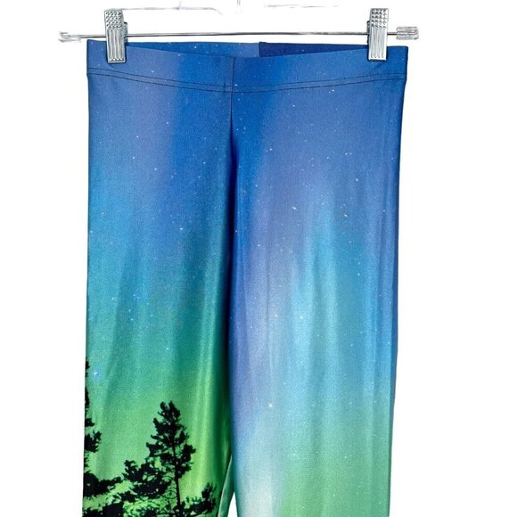 Black Milk Size S Aurora Skye Leggings Aurora Borealis Blue Green Sky Stretch - Picture 2 of 11